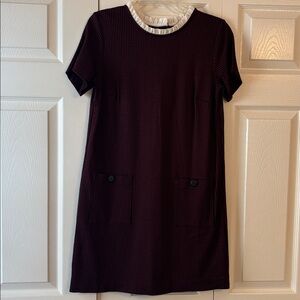 LOFT Black and burgundy Ruffle Trim Dress